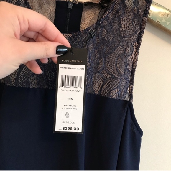 BCBG MaxAzria | Cascading Back Ruffle Gown Navy - Picture 7 of 8